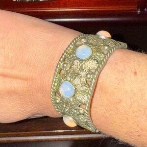 Vintage Gold Tone Bracelet with Opal Blue Stones